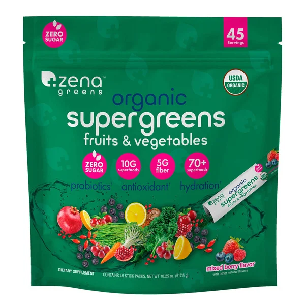 Bột Rau Củ Hữu Cơ Zena USDA Organic Super Greens – Hộp 45 Gói